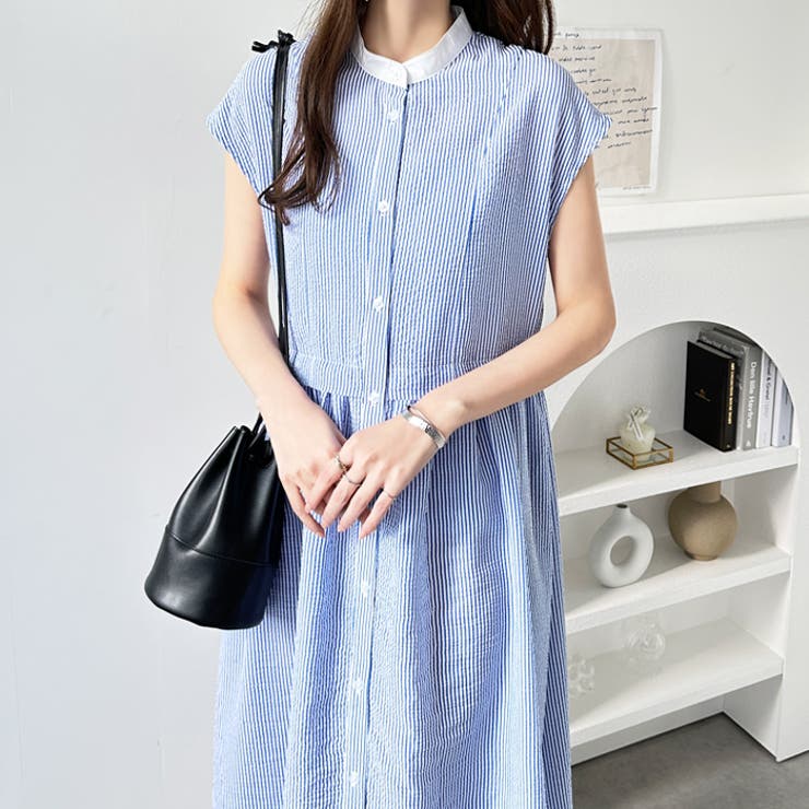 クレリック配色ウエストギャザーシャツワンピース | GeeRA | 詳細画像23 