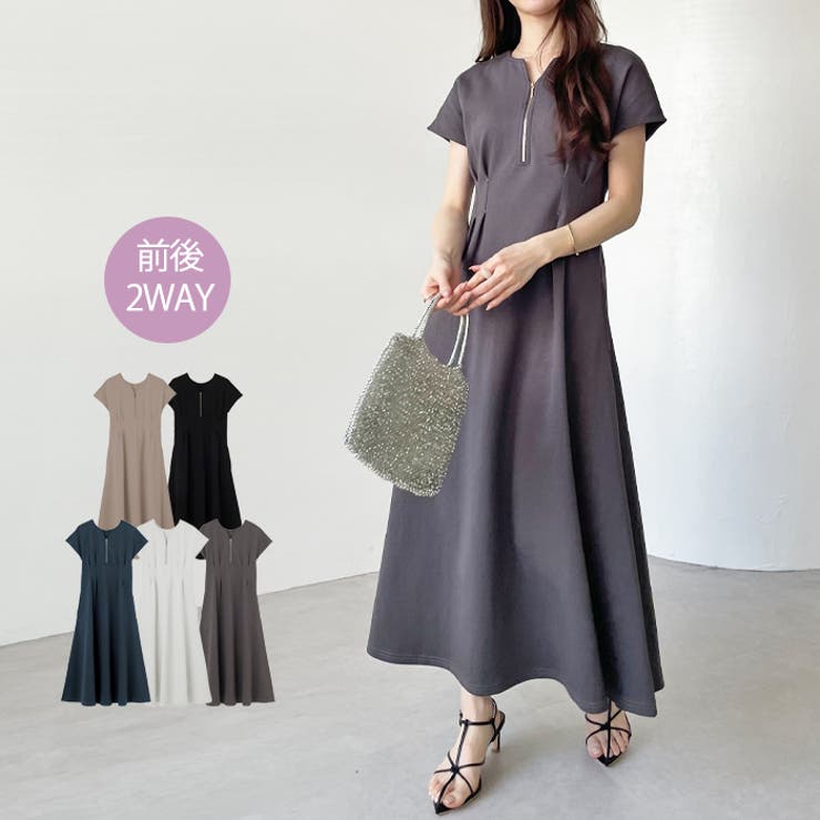 特価商品  前後2WAYハーフジップフレンチ袖ワンピ[品番：GERW0010655 工芸品