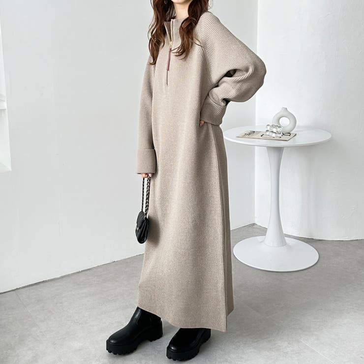 店内商品がすべてレジにて半額！！ 前後2WAYハーフジップニットワンピース[品番：GERW0010739 パンツ