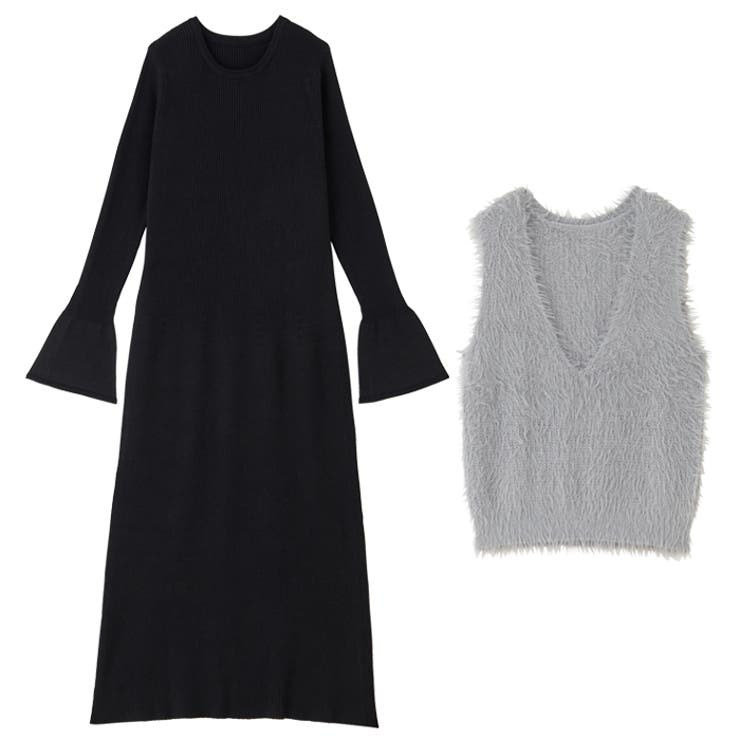 リブニットワンピース×シャギーベストセット | GeeRA | 詳細画像11 