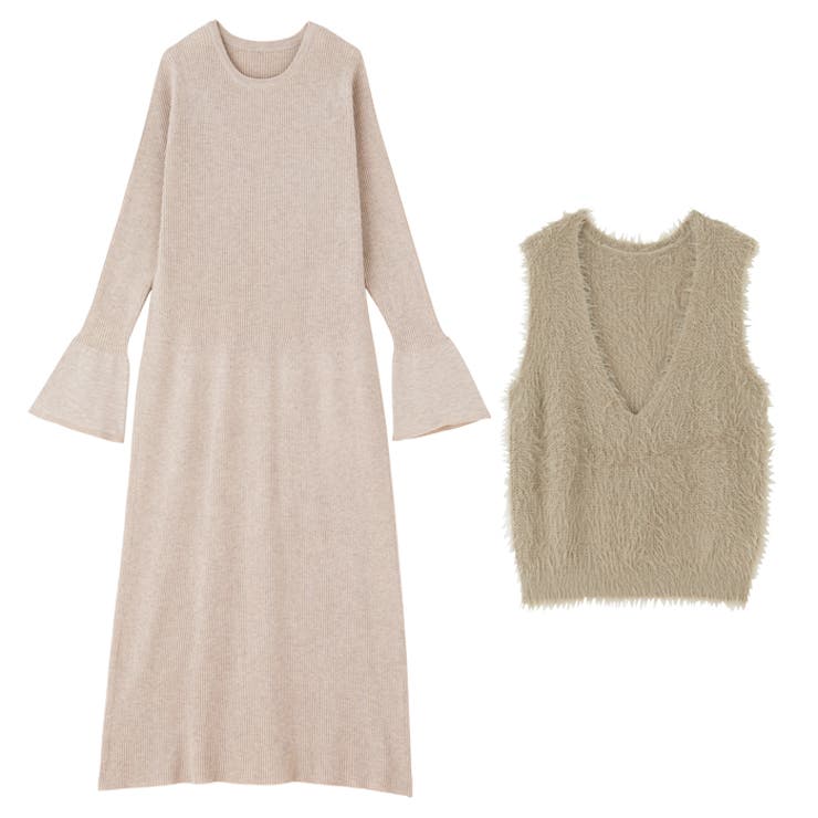 リブニットワンピース×シャギーベストセット | GeeRA | 詳細画像12 