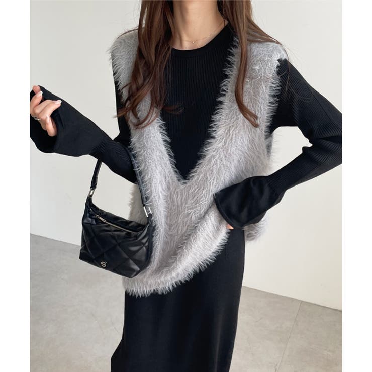 リブニットワンピース×シャギーベストセット | GeeRA | 詳細画像2 