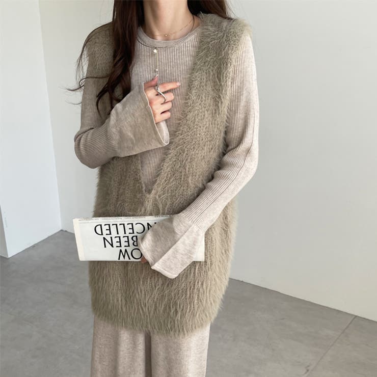 リブニットワンピース×シャギーベストセット | GeeRA | 詳細画像6 