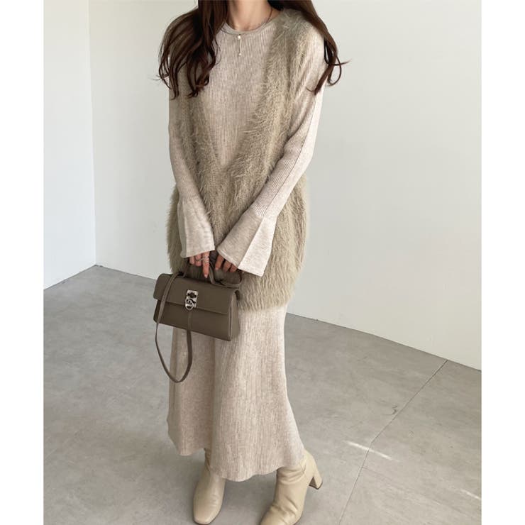 リブニットワンピース×シャギーベストセット | GeeRA | 詳細画像7 