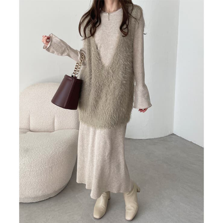 リブニットワンピース×シャギーベストセット | GeeRA | 詳細画像8 