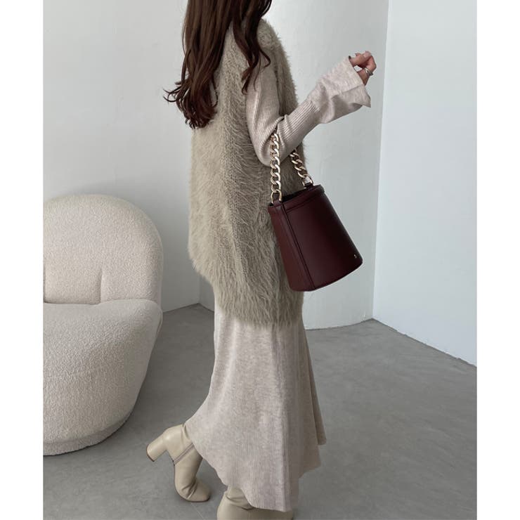 リブニットワンピース×シャギーベストセット | GeeRA | 詳細画像9 