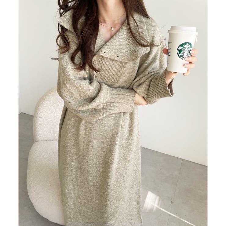 アシメボタンミックスニットワンピース | GeeRA | 詳細画像14 