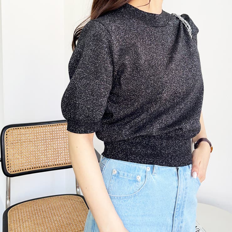 美品Girlish ガーリッシュ ☆コットンパフスリーブニット☆コパニバニラ Girlish ガーリッシュ コットンパフスリーブニットコパニ
