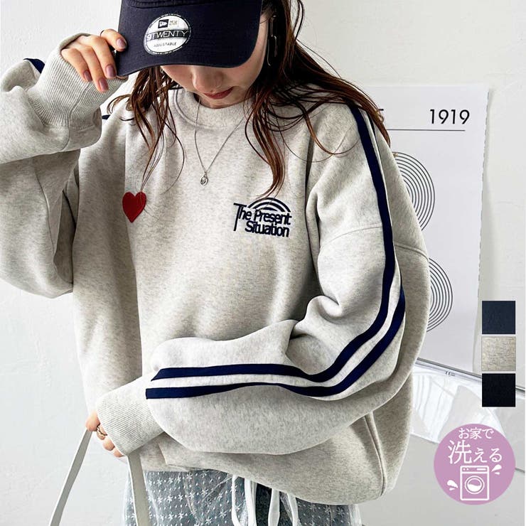 【FIRST MOOD】ハート刺しゅうライン裏起毛スウェット | GeeRA | 詳細画像1 