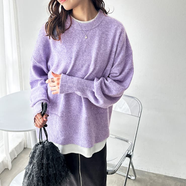 袖ボリュームミックスカラーオーバーニット[品番：GERW0010777