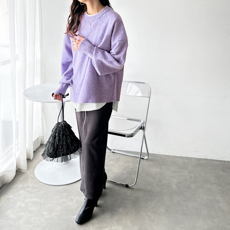 袖ボリュームミックスカラーオーバーニット[品番：GERW0010777]｜GeeRA