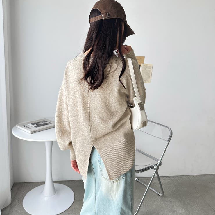 袖ボリュームミックスカラーオーバーニット[品番：GERW0010777]｜GeeRA