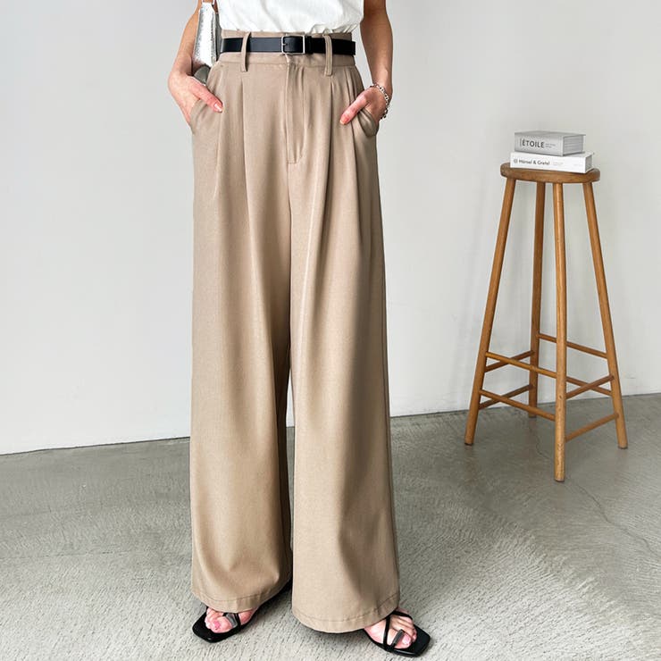 着心地抜群！ハイウエストダブルタックワイドパンツ[品番