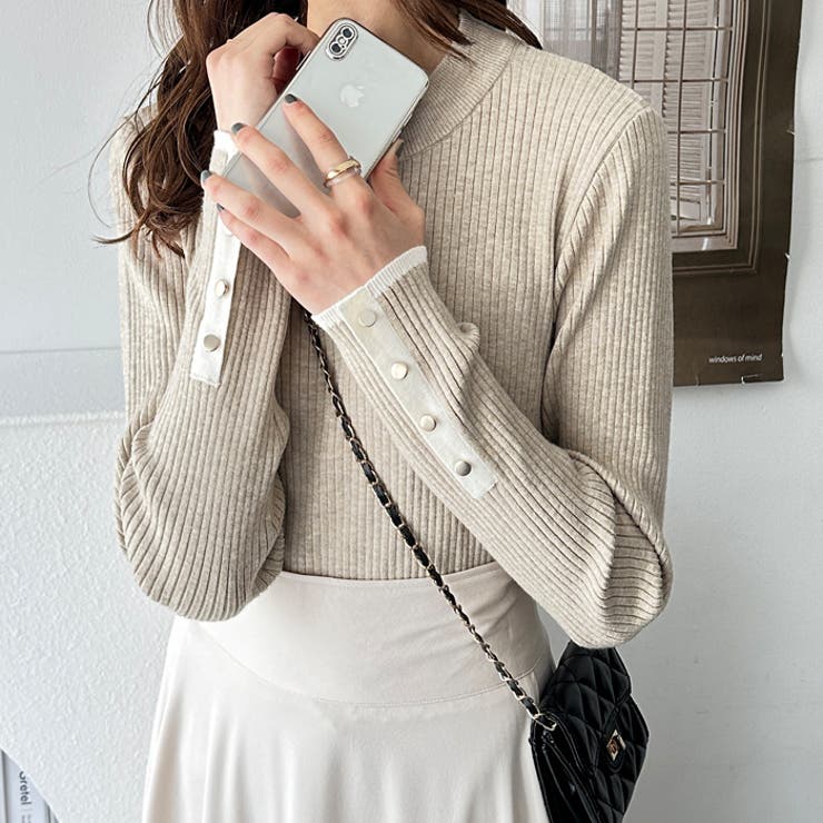 袖口ボタン配色ハイネックリブニット | GeeRA | 詳細画像40 