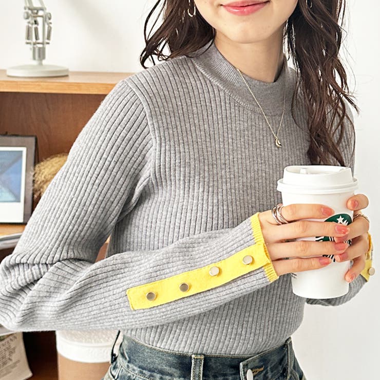 袖口ボタン配色ハイネックリブニット | GeeRA | 詳細画像51 