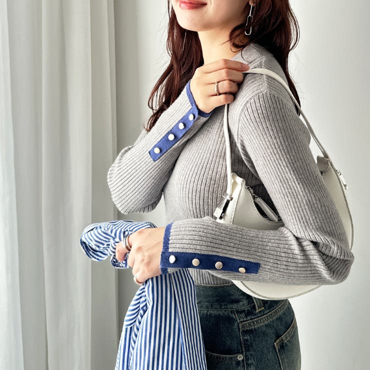 袖口ボタン配色ハイネックリブニット | GeeRA | 詳細画像21 