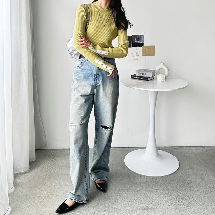 袖口ボタン配色ハイネックリブニット | GeeRA | 詳細画像55 