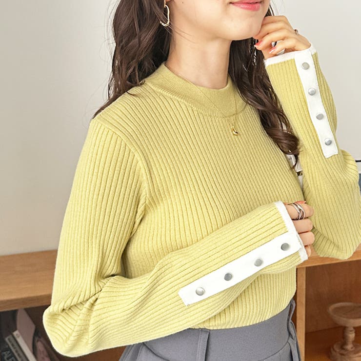 格安SALEスタート!の商品をすべて 袖口ボタン配色ハイネックリブニット[品番：GERW0010801]｜GeeRA サロペット・オーバーオール・オールインワン