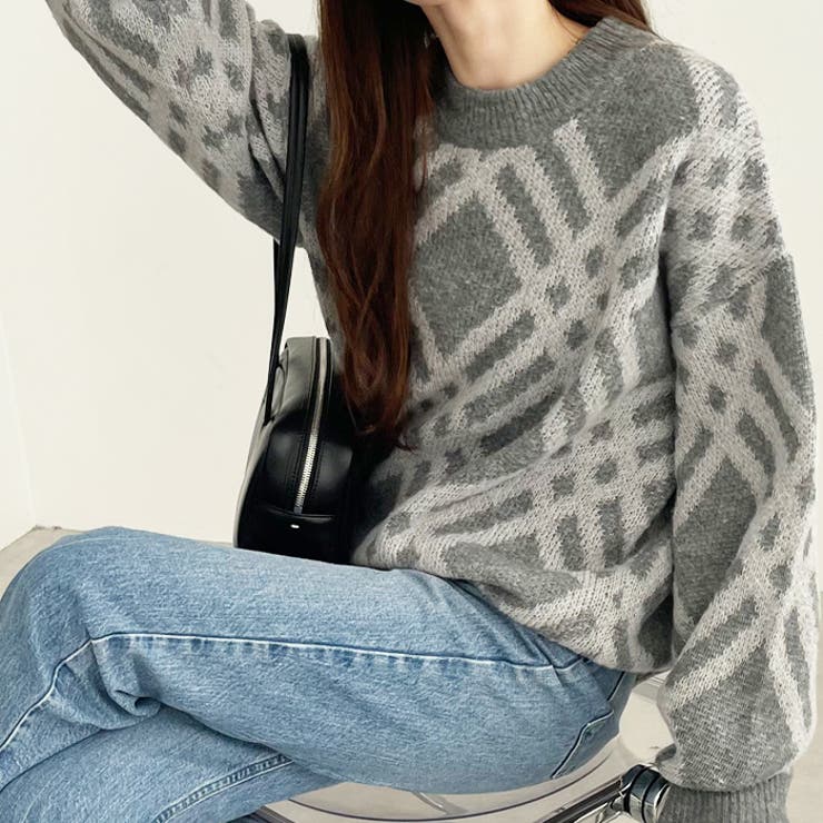 モヘアライクチェック柄ニットプルオーバー | GeeRA | 詳細画像1 