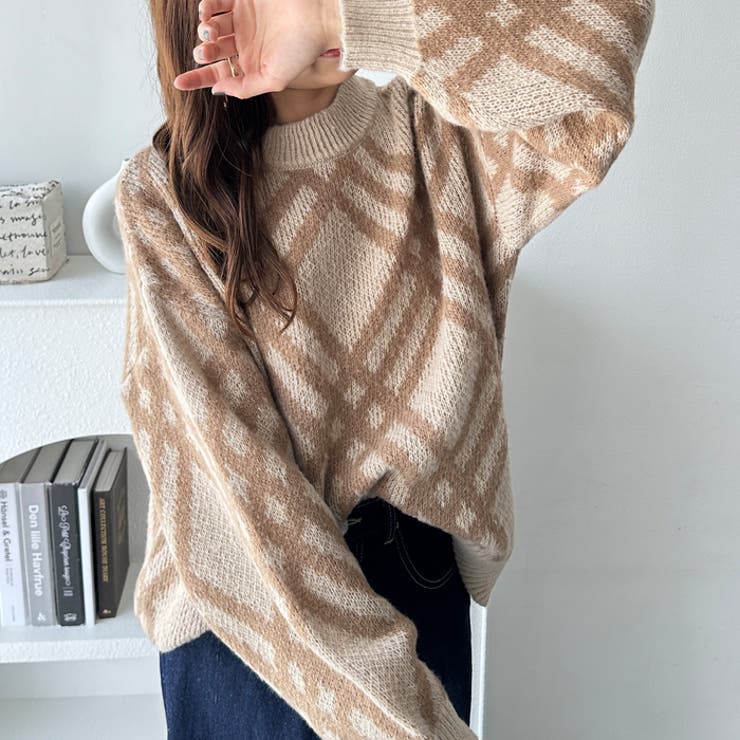 モヘアライクチェック柄ニットプルオーバー | GeeRA | 詳細画像8 