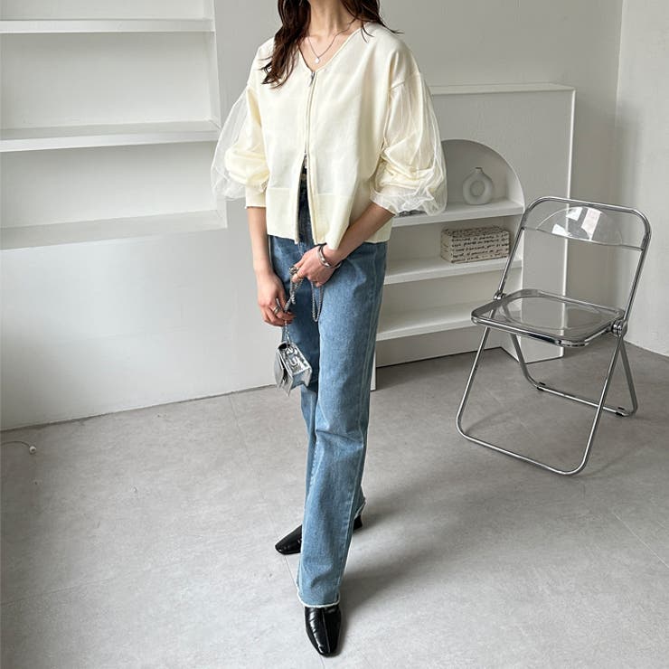 チュール袖ダブルジップカーディガン | GeeRA | 詳細画像3 