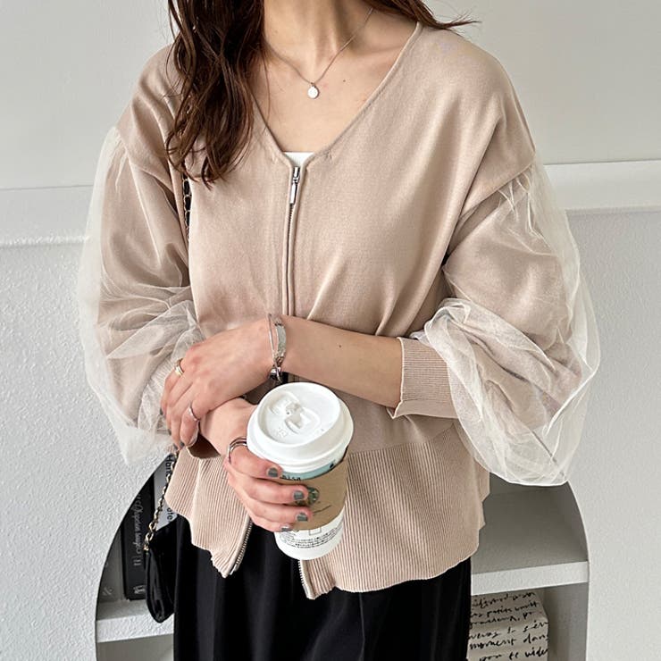 チュール袖ダブルジップカーディガン | GeeRA | 詳細画像8 