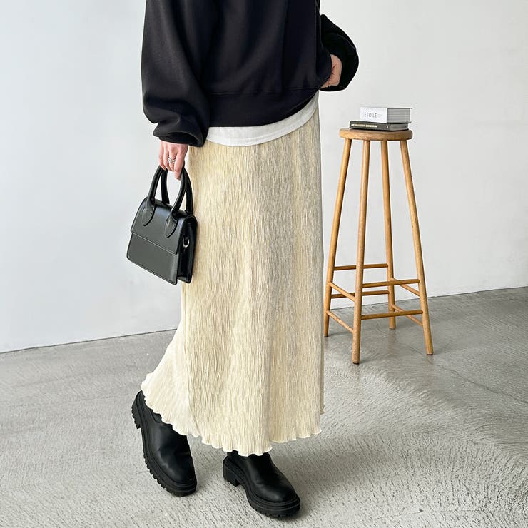 すっきり見え！ベロアプリーツロングスカート[品番：GERW0010812