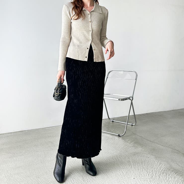 すっきり見え！ベロアプリーツロングスカート[品番：GERW0010812