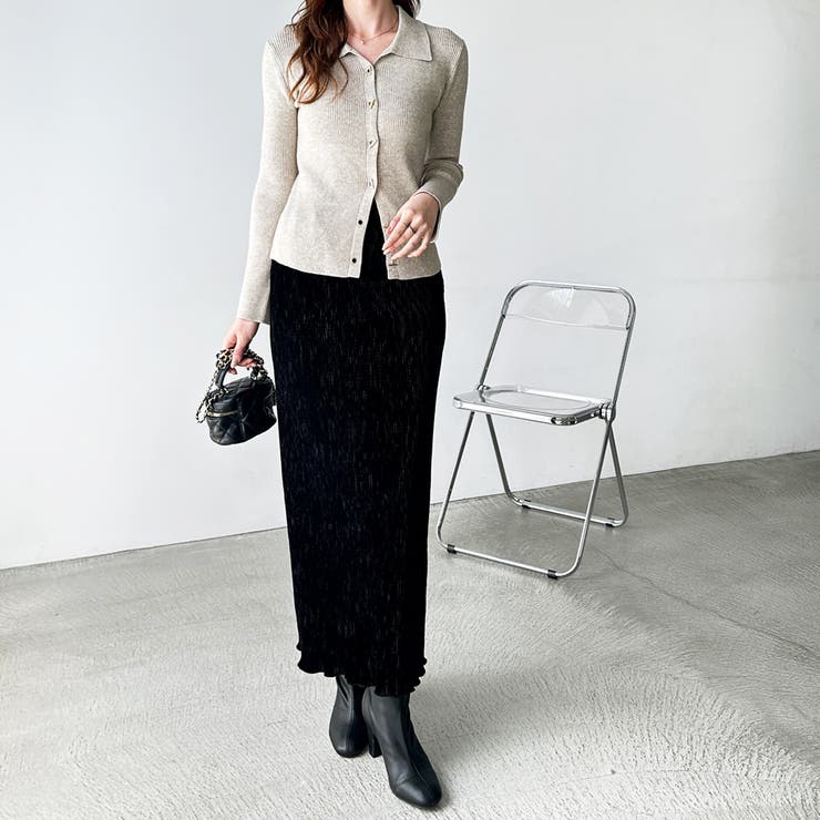 SHE Tokyo ベロアキルト×後ろプリーツ 黒 38 スリットロングスカート SHE Tokyo ベロアキルト×後ろプリーツ 黒 38 スリットロング