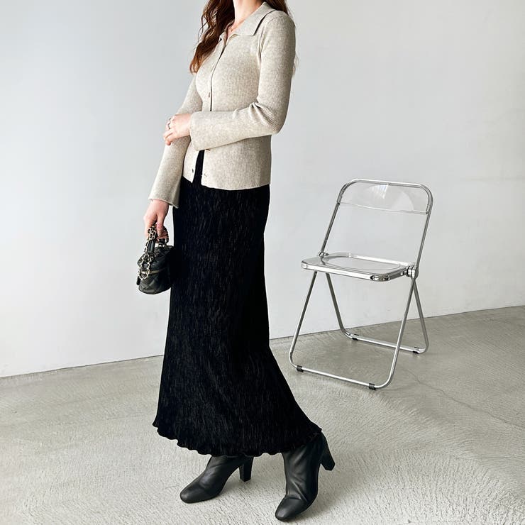 すっきり見え！ベロアプリーツロングスカート[品番：GERW0010812