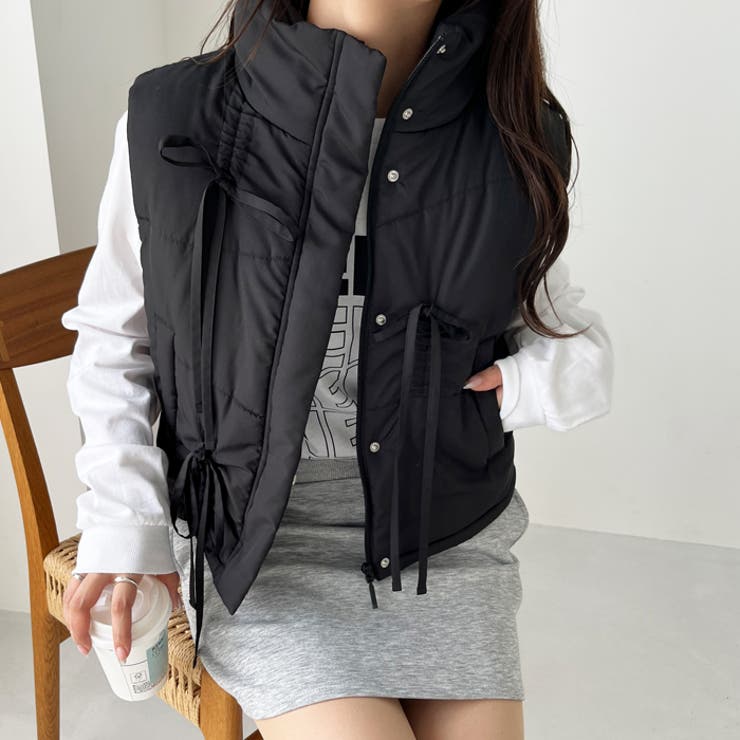 ブラック | リボンフェイクダウンベスト | GeeRA