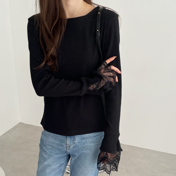 袖口レースボートネックリブカットソー | GeeRA | 詳細画像14 