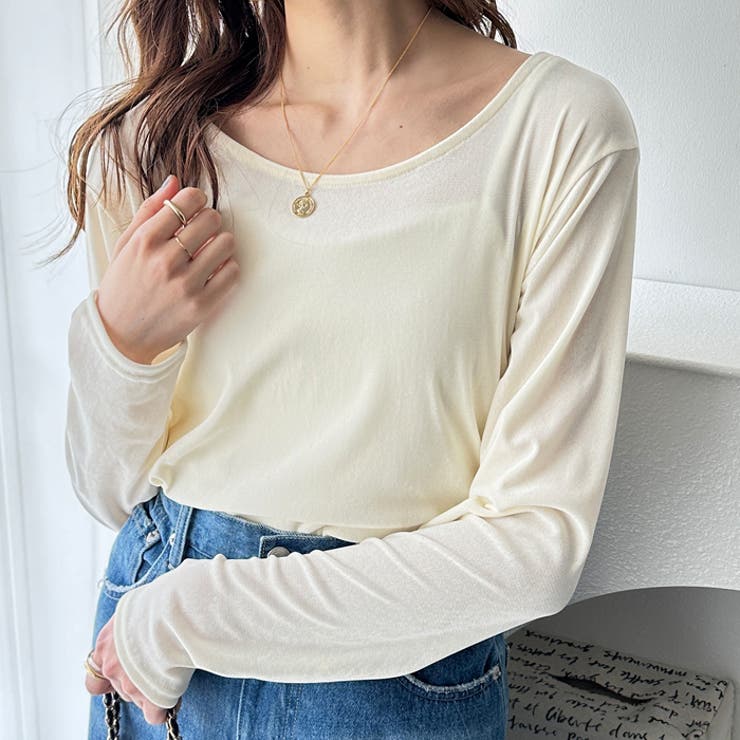 アイボリー | 前後２ＷＡＹメッシュベロアカットソー | GeeRA