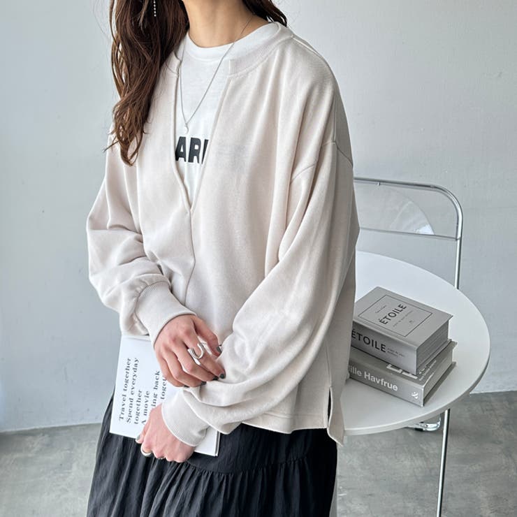 袖ラインVネックニットプルオーバー＜大きいサイズ有＞シック