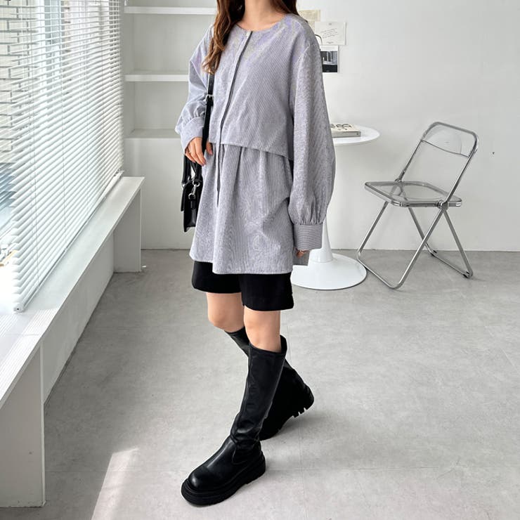 お歳暮 のし 羽織りにもなる！ペプラムシャツチュニック[品番：GERW0010733 フラワー・ガーデニング
