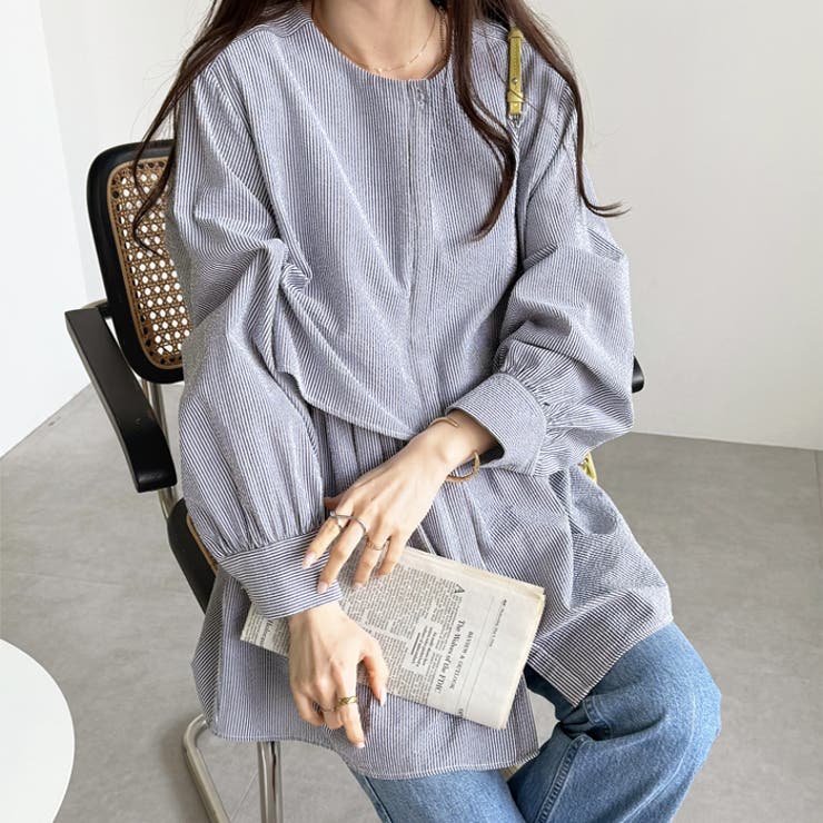 【限定特価】 羽織りにもなる！ペプラムシャツチュニック[品番：GERW0010733 トップス