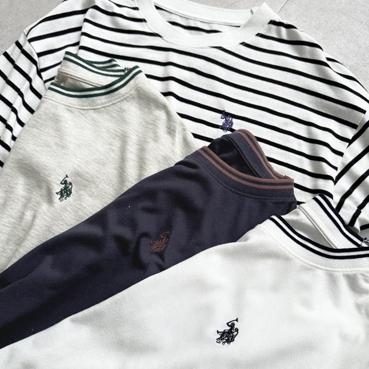 2点の商品は、13アビスブルーと13ミッドナイトです。 U．S． POLO ASSN．】配色ラインロンT[品番