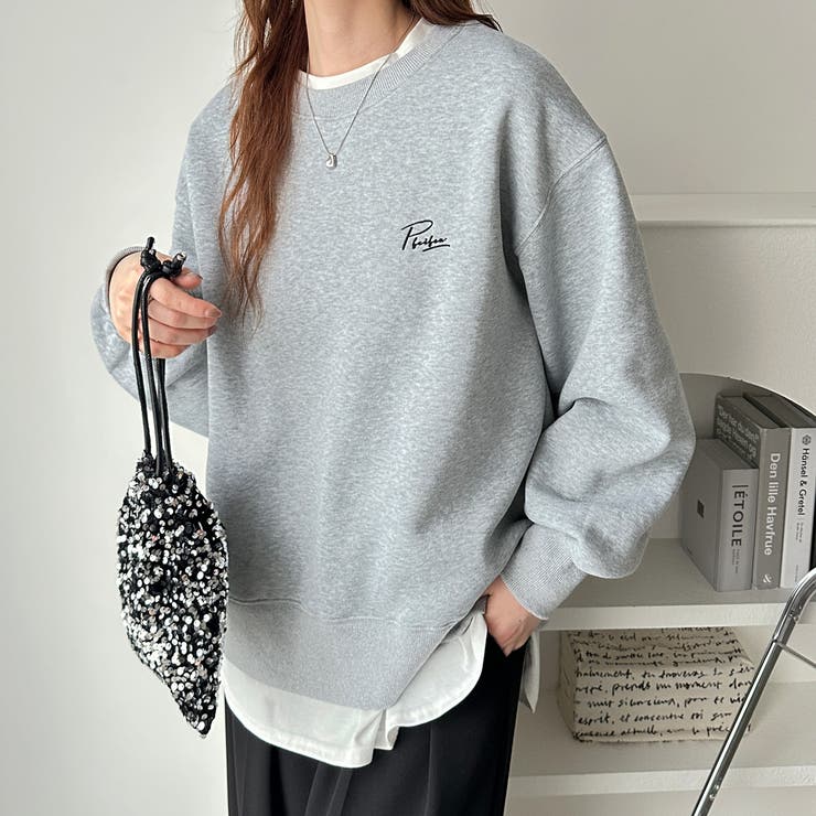 正規品♡裏起毛♡裏毛上下セット♡スウェットロゴ♡グレー ロゴ＆ハート刺しゅう裏起毛スウェット[品番：GERW0010763