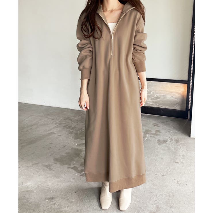 豆さま　専用　M ハーフジップ裏起毛パーカーワンピース[品番：GERW0010764