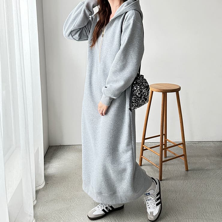 ハーフジップ裏起毛パーカーワンピース | GeeRA | 詳細画像46 