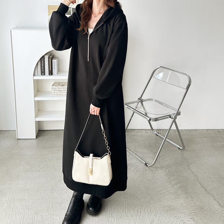 ハーフジップ裏起毛パーカーワンピース | GeeRA | 詳細画像11 