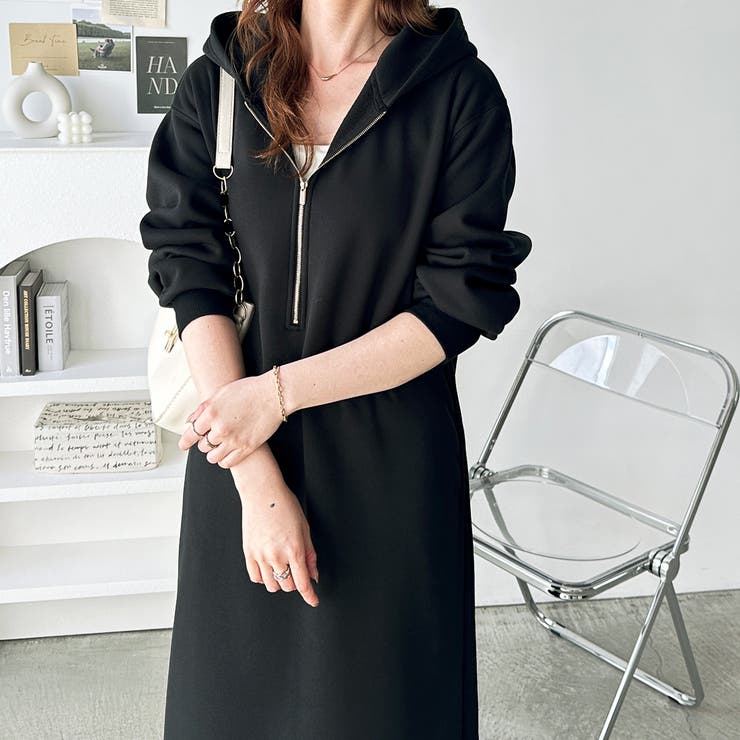 ハーフジップ裏起毛パーカーワンピース | GeeRA | 詳細画像13 