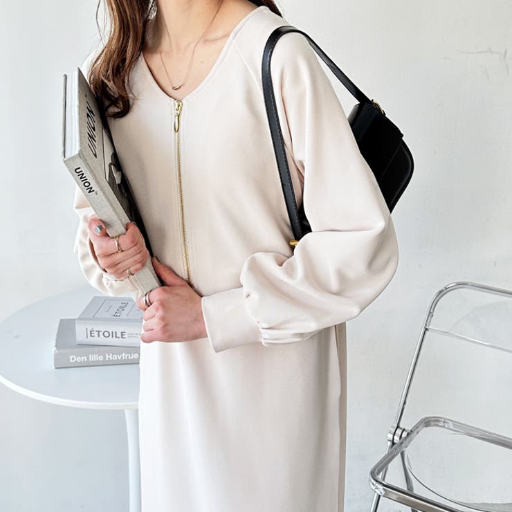 アイボリー | 前後２ＷＡＹハーフジップＩラインワンピース | GeeRA