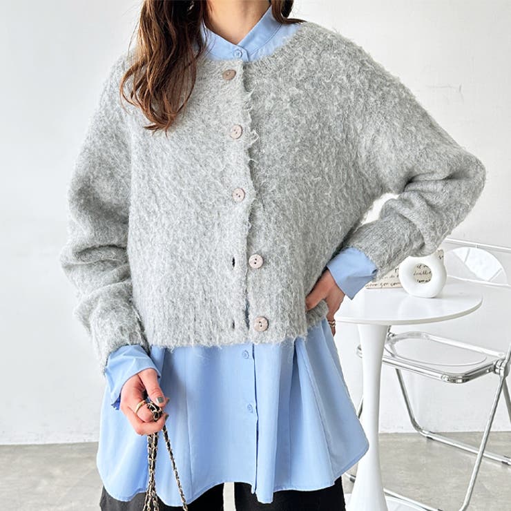 ブルー | ボリューム袖着回しペプラムシャツ | GeeRA