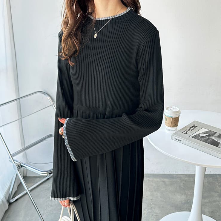 配色デザインフィット＆フレアーニットワンピ | GeeRA | 詳細画像3 