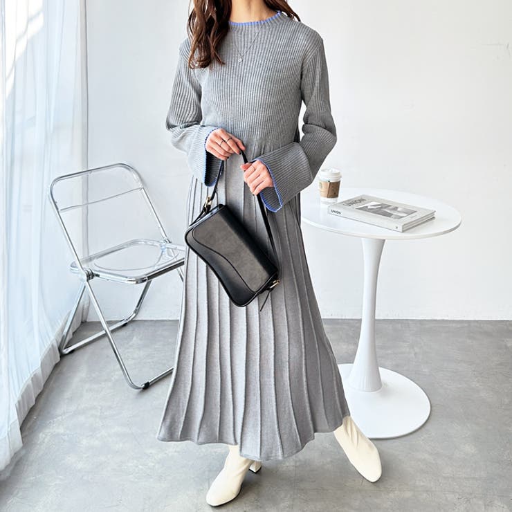 配色デザインフィット＆フレアーニットワンピ | GeeRA | 詳細画像5 