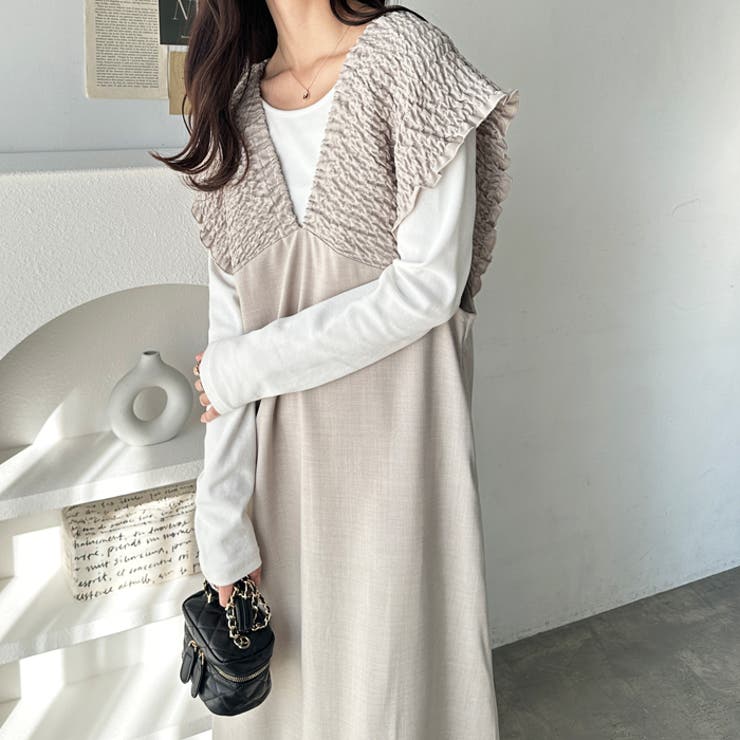 前後2WAYシャーリングジャンパースカート[品番：GERW0010914]｜GeeRA