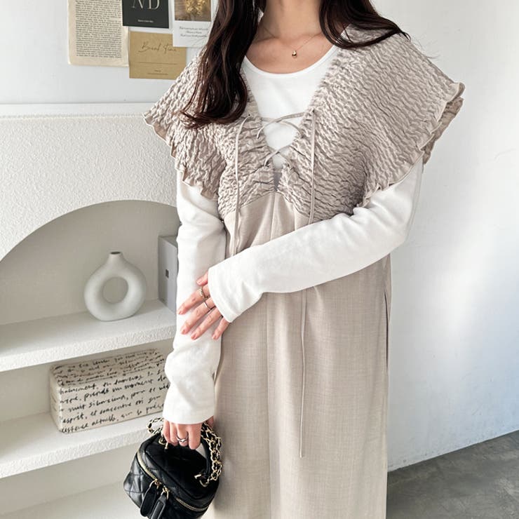 前後2WAYシャーリングジャンパースカート[品番：GERW0010914]｜GeeRA