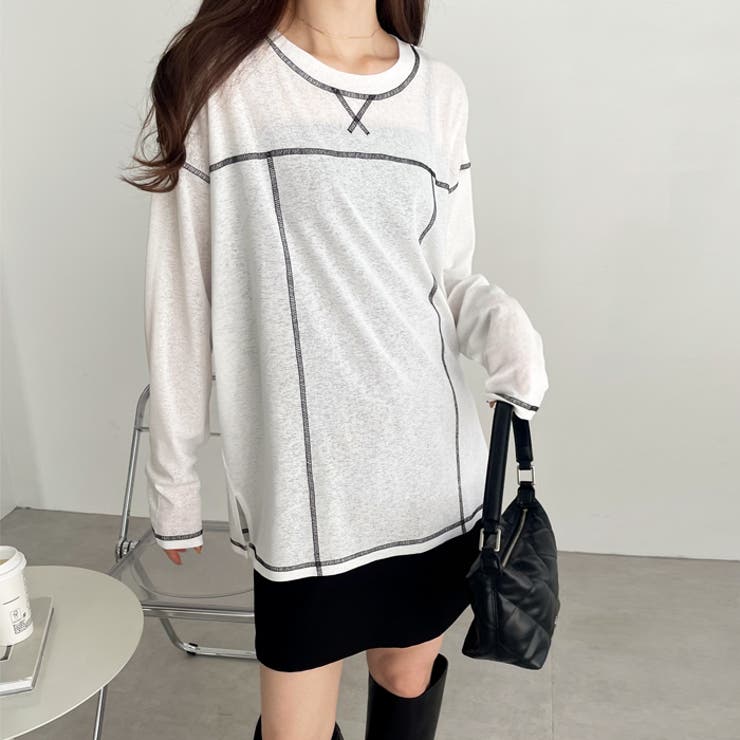 配色ステッチスラブシアーカットソー | GeeRA | 詳細画像7 