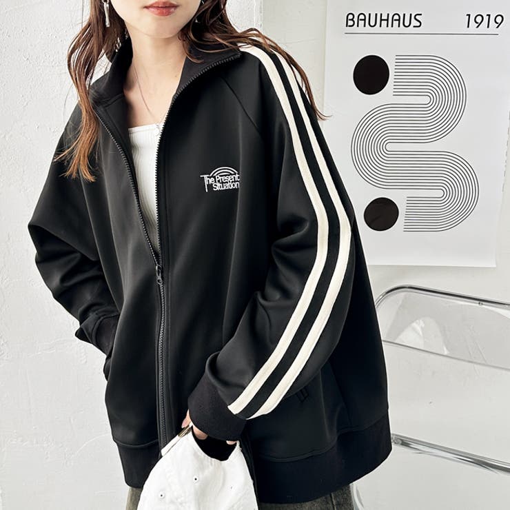 ブラック | 【FIRST MOOD】ロゴ刺しゅうライントラックジャケット | GeeRA